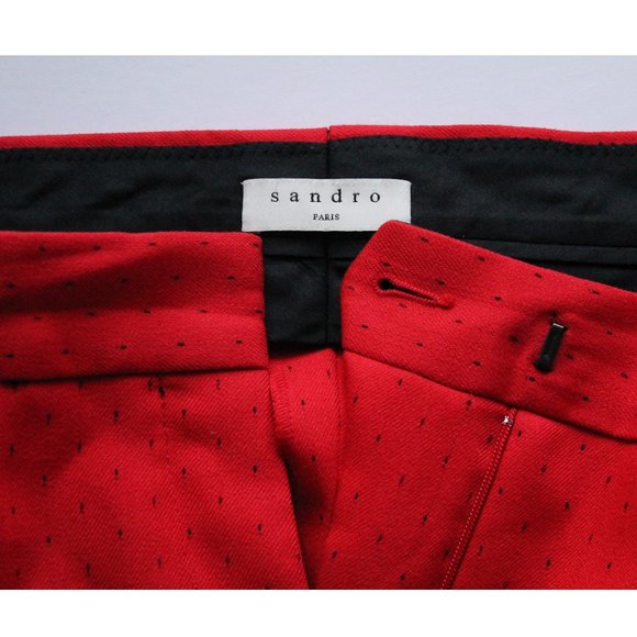 Sandro Instinct Wide-Leg Swiss Dot-Effect Pants 27" / Size 38 / Small / Red - Picture 9 of 10